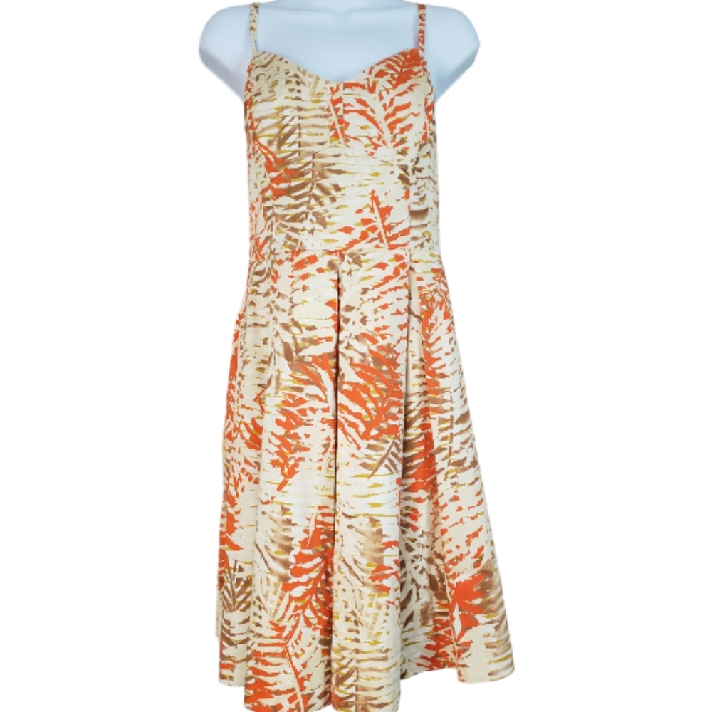 NWOT Julian Taylor cream orange & green fit & flare dress Womens 10